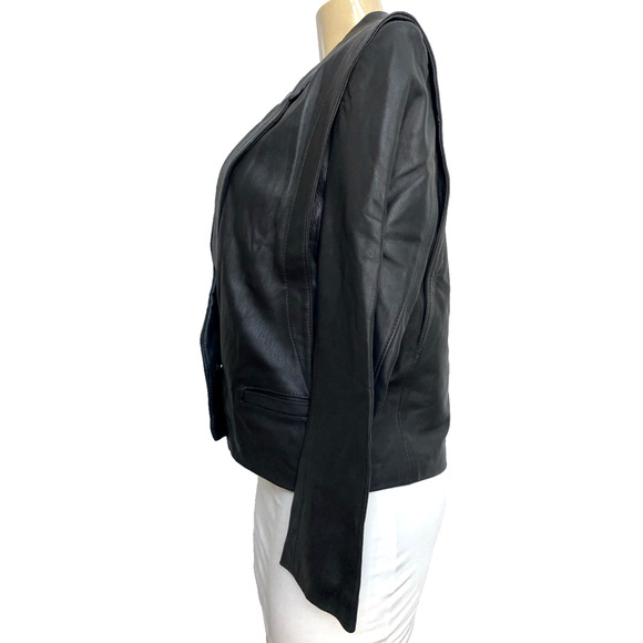 Ted Lapidus Leather Jacket Blazer Gray Long Sleeve France Pockets Vintage 42 L - Picture 3 of 8